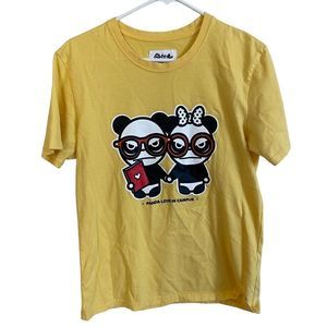 Hi Panda - Panda Love In Campus - 100% Cotton Medium Yellow T-shirt
